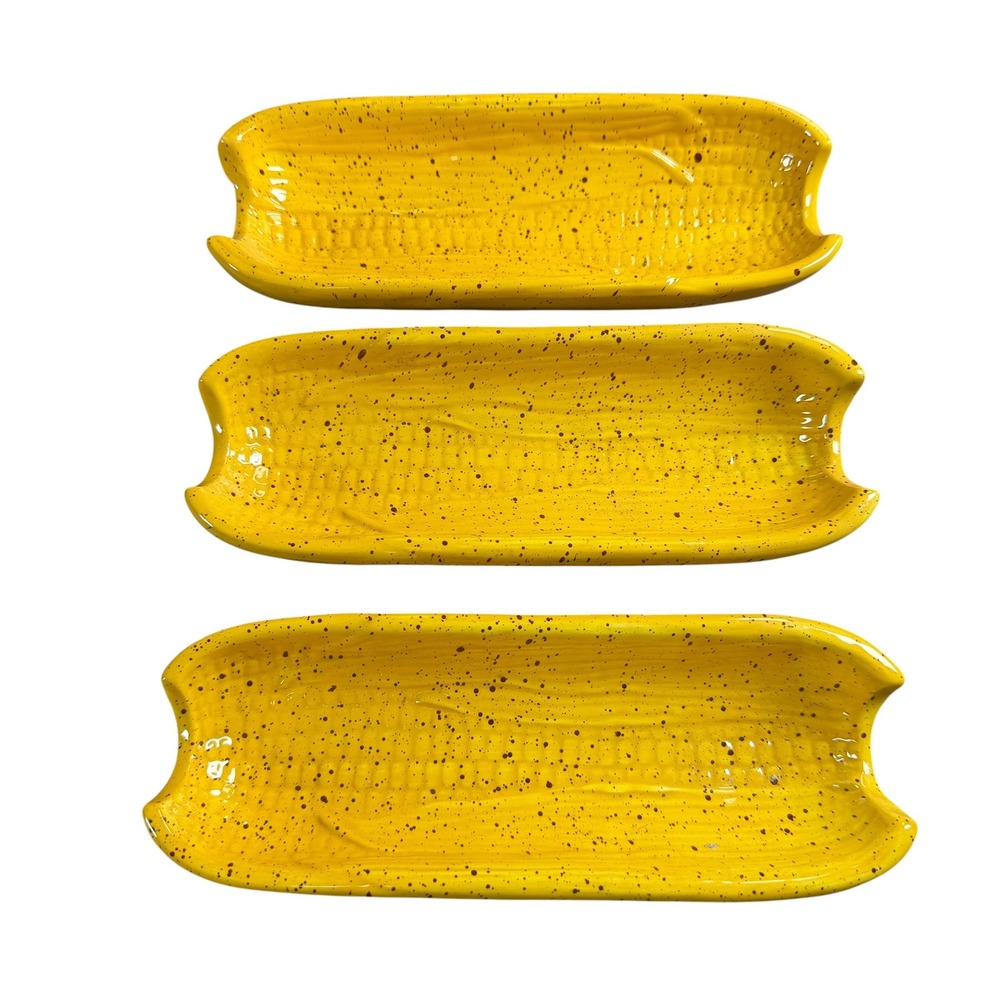Pfaltzgraff Nuance of Gold Ceramic Corn on the Cob Dishes Set of 3 Yellow